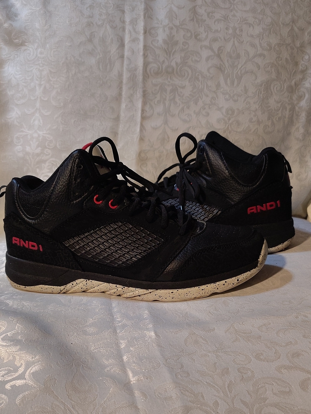 And1 Black and Red Mid-Top Athletic Basketball Shoes